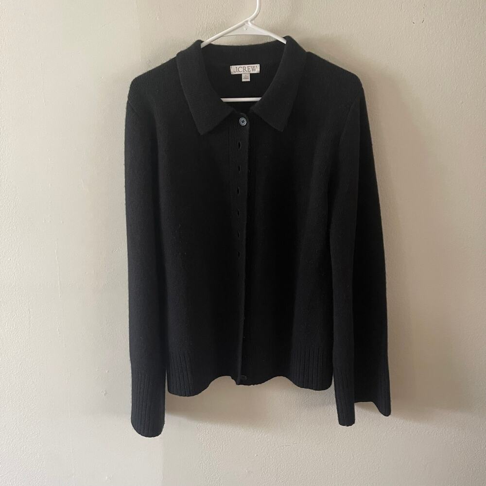 J. Crew Milano Stitch Cinched Waist Cardigan Womens Large Black CM715 Lambswool